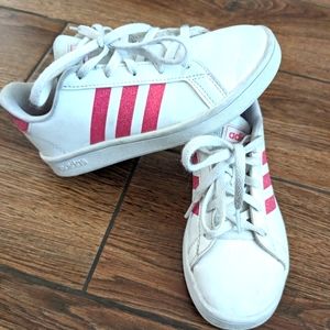 Adidas Grand Court K Shoes White Pink Glitter